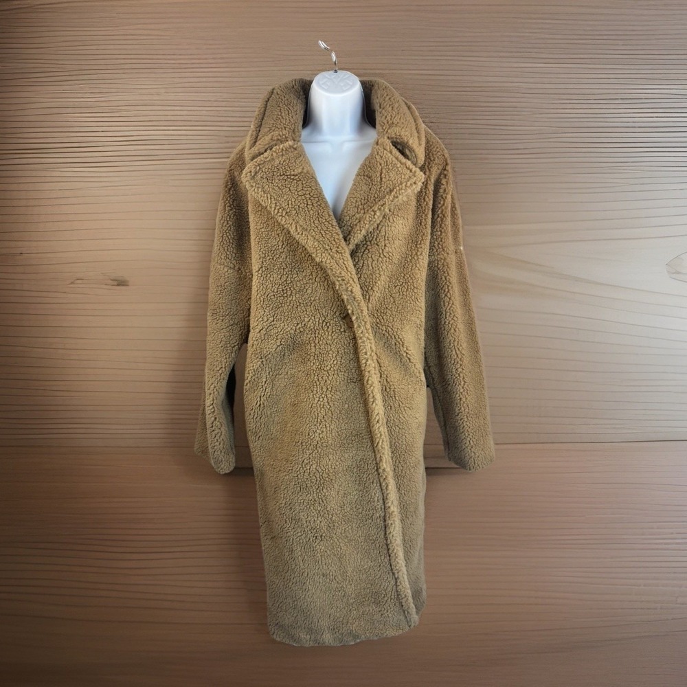 Teddy Coat Missguided Size 6 Camel Brown Polyester Faux Shearling Longline